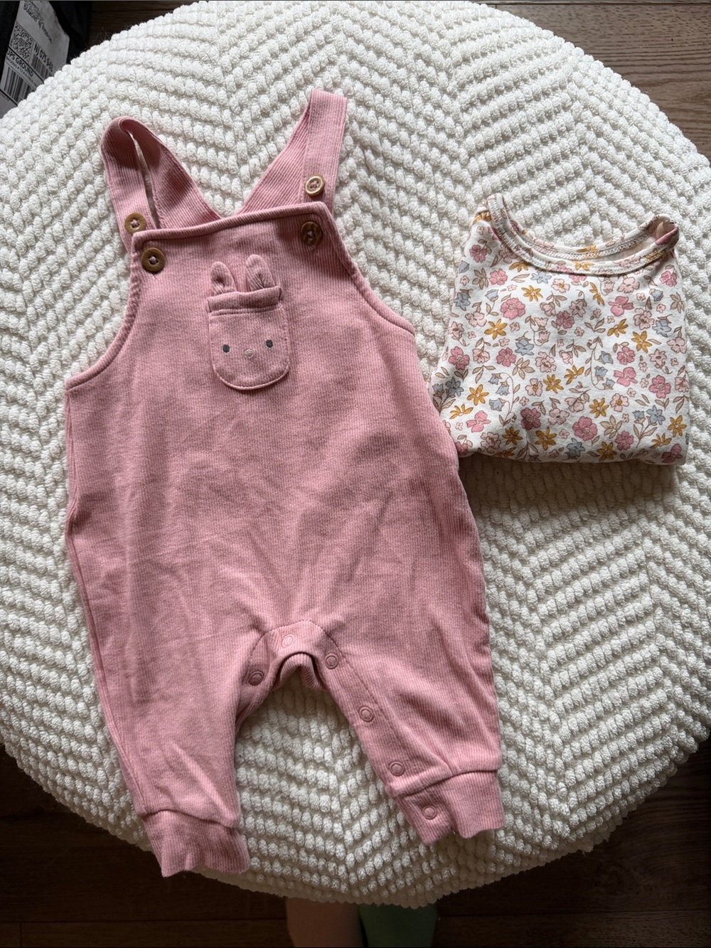 Carters 3 Month Pink Baby Overalls Romper with Bunny Patch
